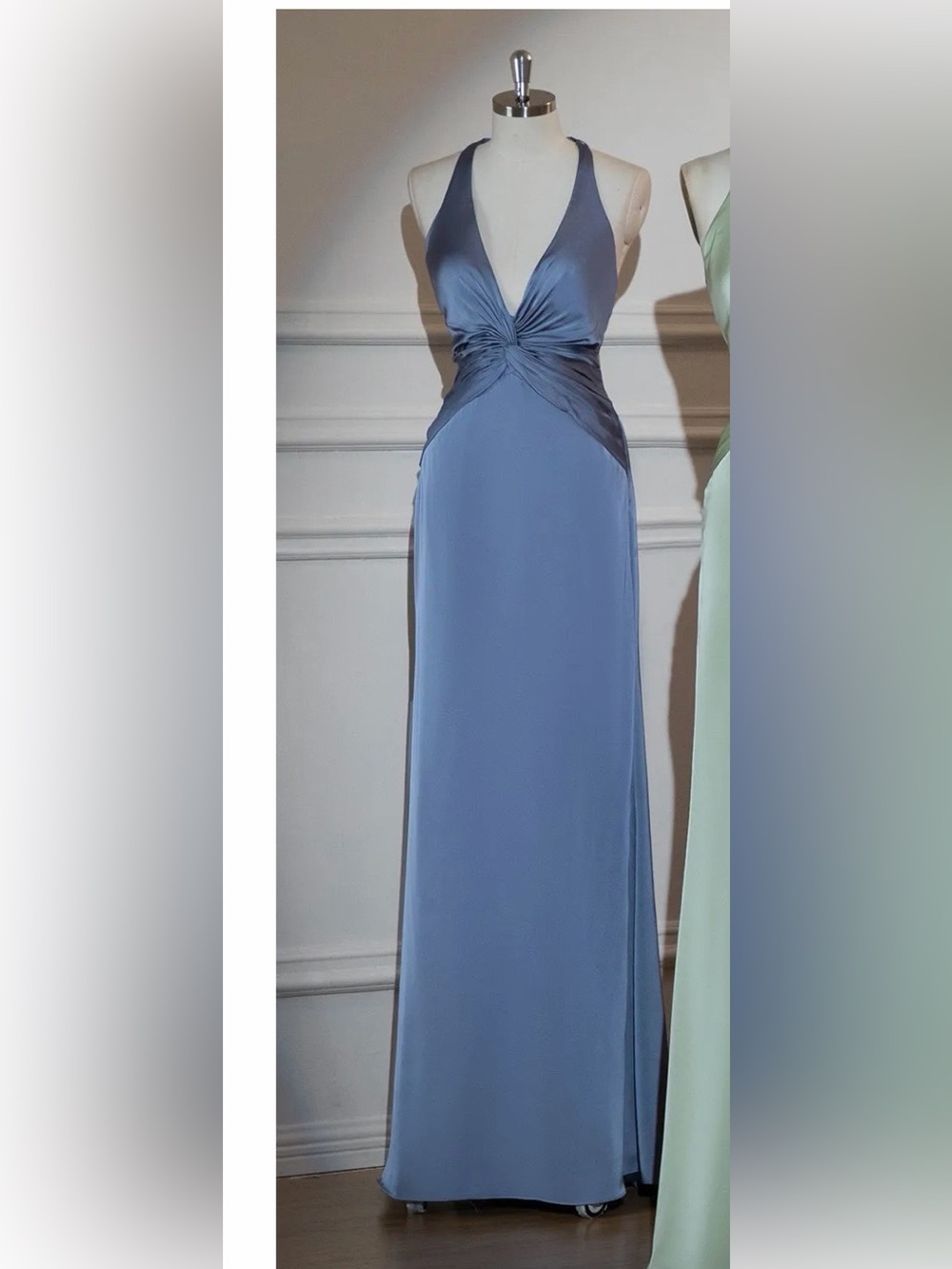 Elegant Blue Halter Evening Gown